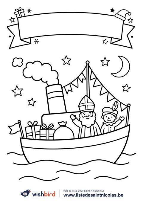 Coloriage saint nicolas : Le bateau à vapeur arrive