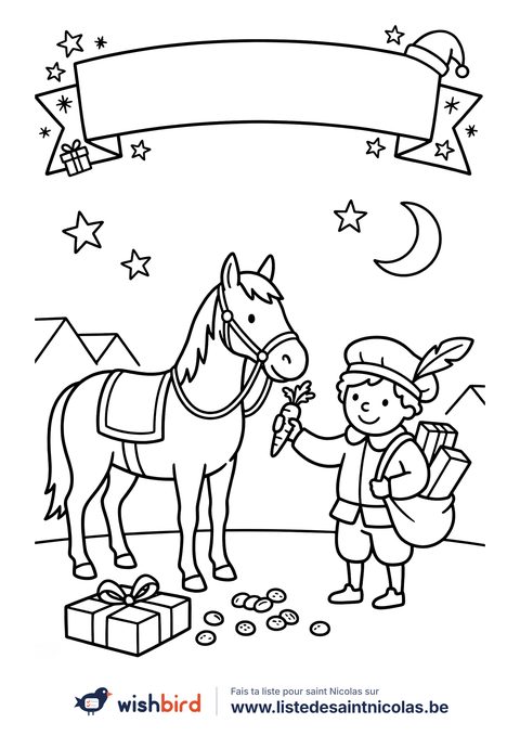 Coloriage saint nicolas : Une carotte pour le cheval