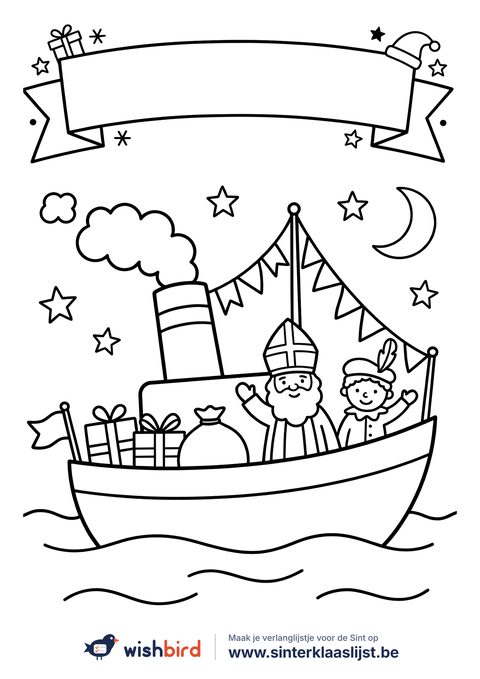 Sinterklaas kleurplaat: De stoomboot komt eraan